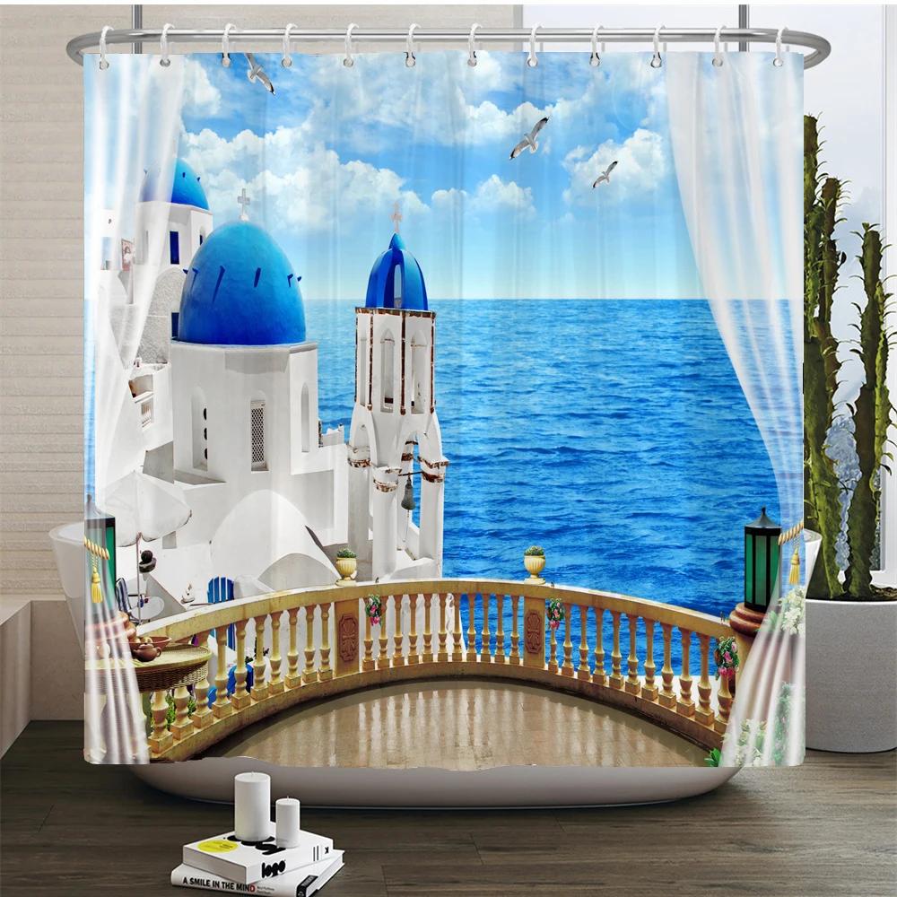 3D Bathroom Curtains Ocean Fish Jellyfish Shell Starfish Dolphin Anchor Shower Curtain Waterproof Fabric Cartoon Boy Bath Screen