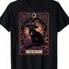 The Witch Cat Tarot Card Halloween Vintage Gothic T Shirt 100 Cotton 220g Vintage Stretched Graphic Slightly Breathable