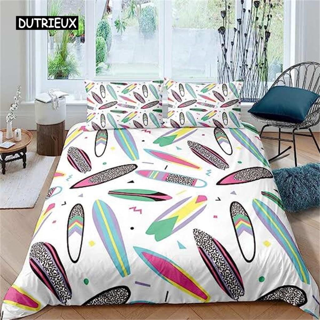 Surfboard Summer Sea Surfing Theme Duvet Cover Ocean Theme Bedding Set For Kids Boys Teens Soft Polyester Quilt Cover Decoration
