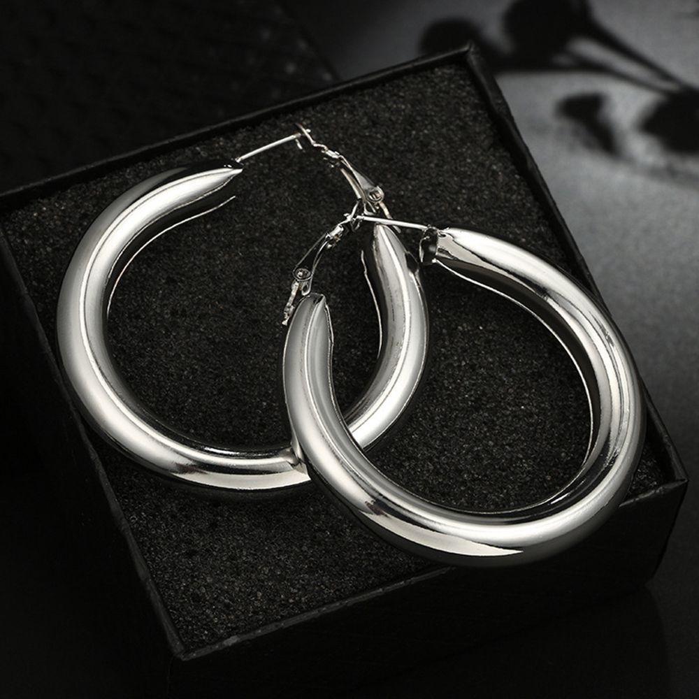 Women Punk Thick Tube Gold Color Round Zinc Zinc Alloy Hoop Earrings Big Circle Fashion Jewelry
