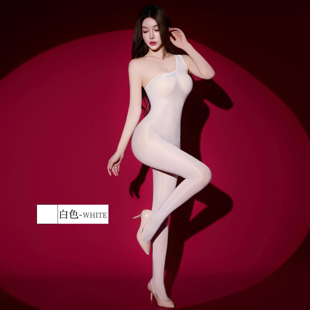 Sexy Women Single Sleeve Sloping Shoulders Yoga Shaping Bodysuit Oil Glossy Shiny Smooth Dance Tights Elasitc Maid Leotard