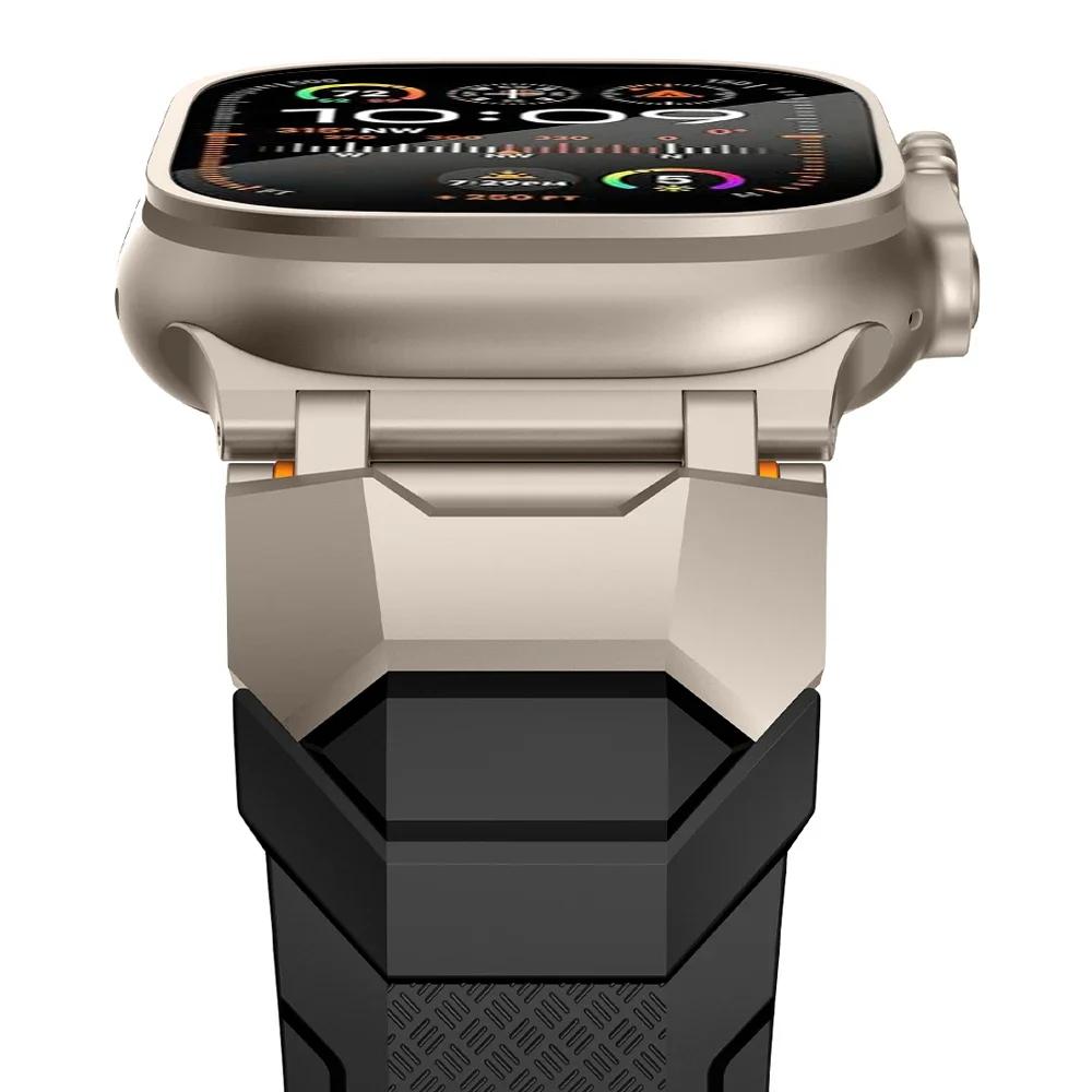 Rubber Sports Band for Apple Watch Ultra 3/2 49mm Titanium Color Sports Bracelet for iWatch Series 11 10 46mm 9 8 7 6 se 44 45mm