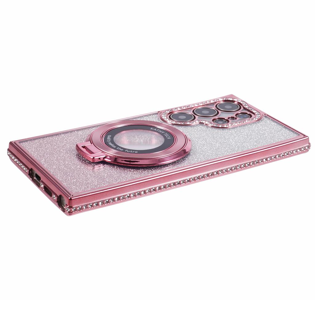 For Samsung Galaxy S23 Ultra TPU Case Rhinestone Gradient Phone Cover with Ring Kickstand