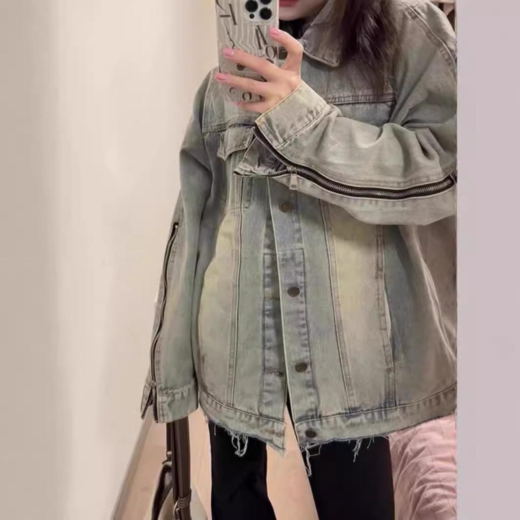 American Retro Long-sleeved Denim Jacket Women's Spring Relaxed Fit and Thin Versatile Washed Old Top