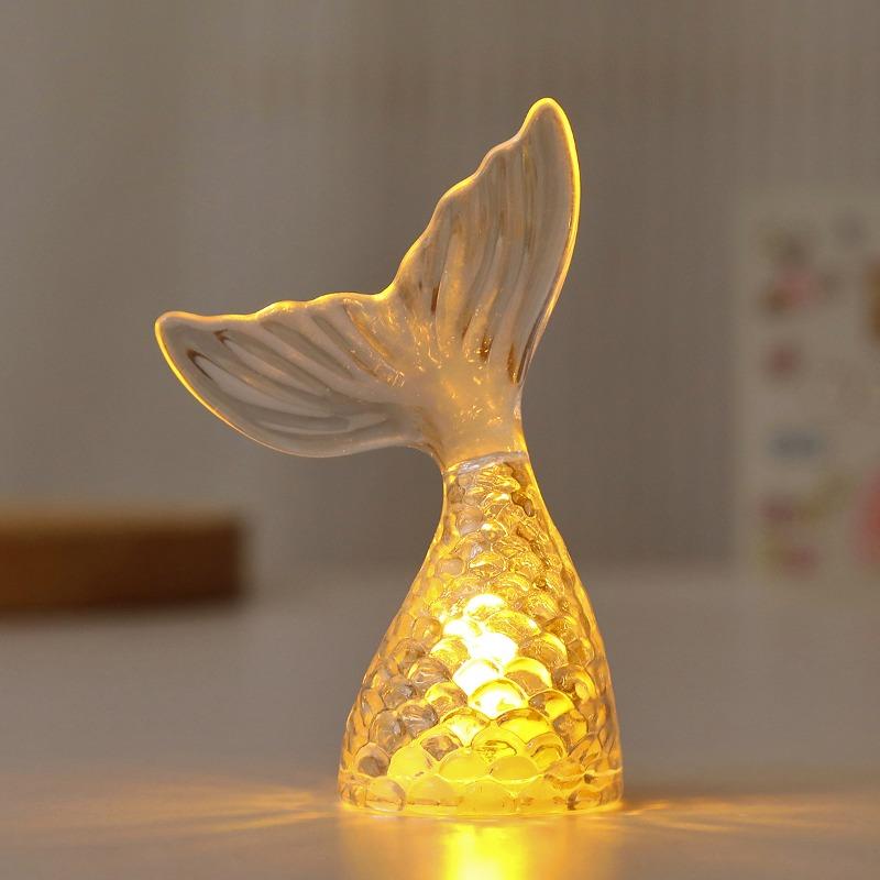 Electronic Candle Lamp Glowing Mermaid TailNight Light Desktop Ornament Micro Mini Decoration