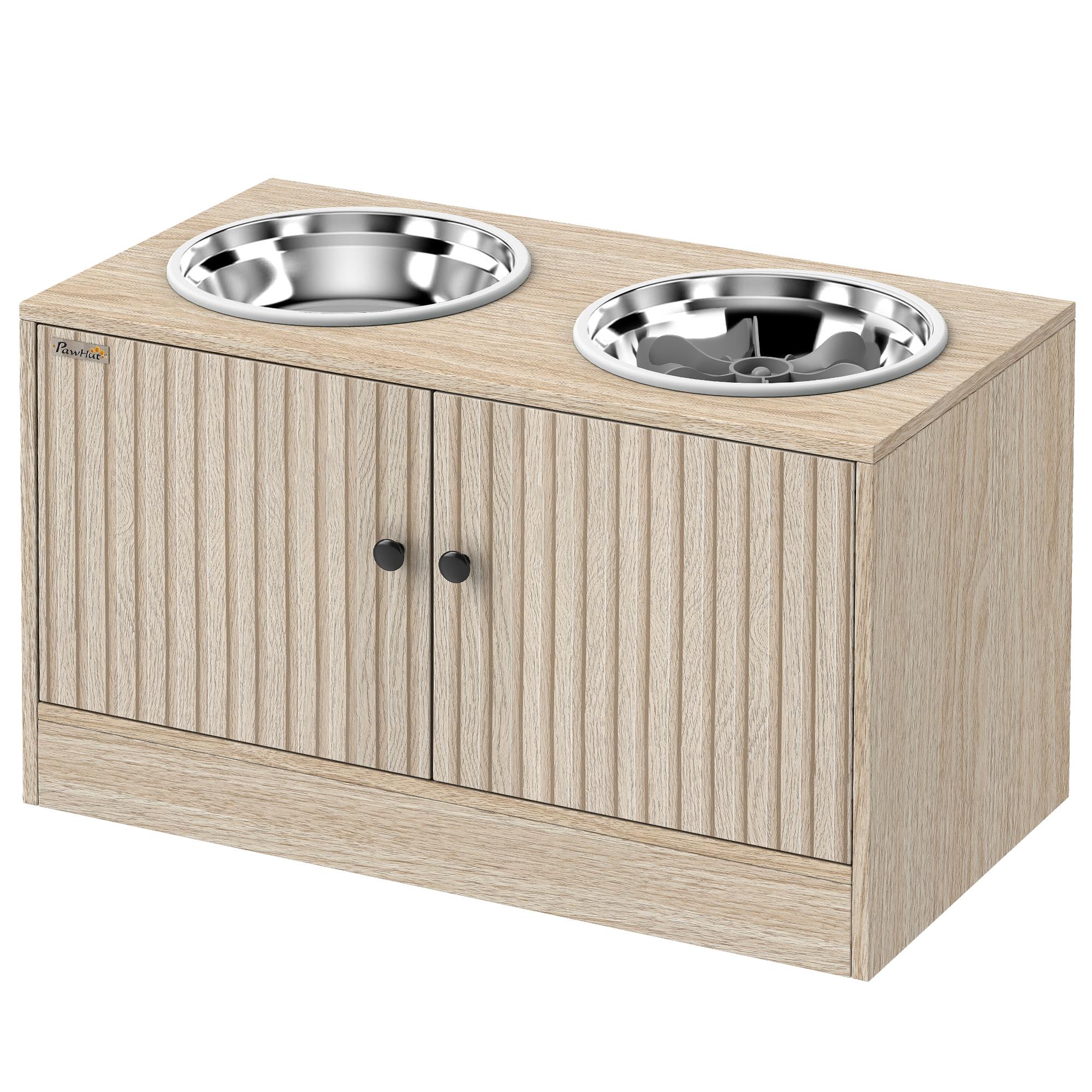 Station d'alimentation pour chien avec 2 bols en acier inoxydable Armoire pour ustensiles Pour grands chiens Accessoires Bois