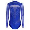 Women Mock Turtleneck Long Sleeve See-through Sparkly Rhinestone Leotards Gymnastics Performance Outfits