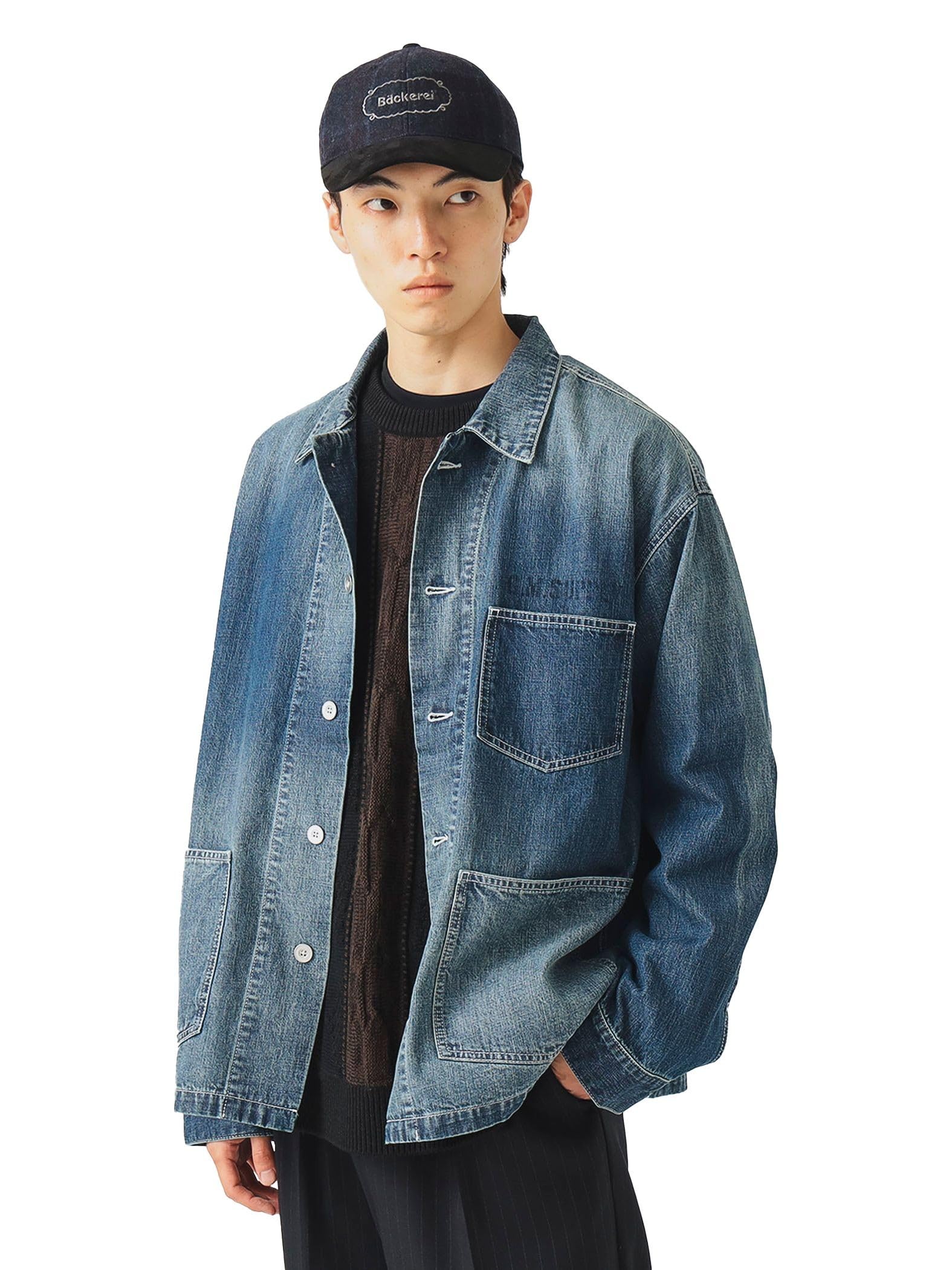 

Beams Heart Men s Vintage Denim Coverall Blouson, Indigo, Size L