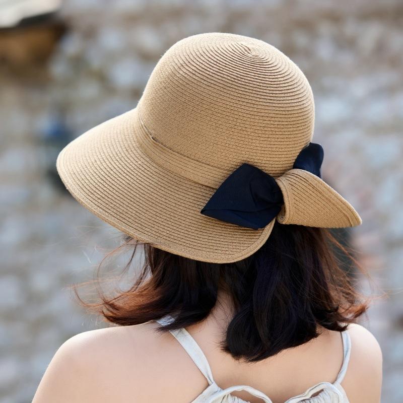 Sun Hat Children Elegant Lafite Straw Hat Outdoor Beach Hat Bow Seaside Vacation Bucket Hat