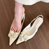 Fashion Woman Spring Beautiful Slingbacks Pumps Sexy Pointed Toe Flower High Heels Wedding Party Female Patent Leather Shallow Sandals