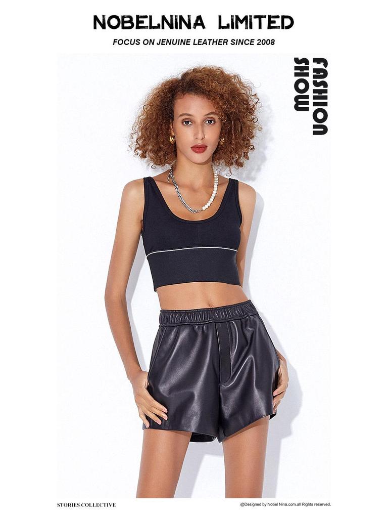Women's 2025 New High-Waist Sheepskin Leather Shorts: Slim, All-Match, Wide-Leg Trend