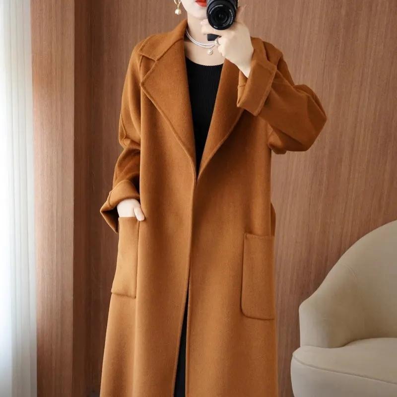 Wool Coat Women's Wear Autumn/Winter Temperament Double Sided Cashmere Coats with Belt Elegant Long Overcoat