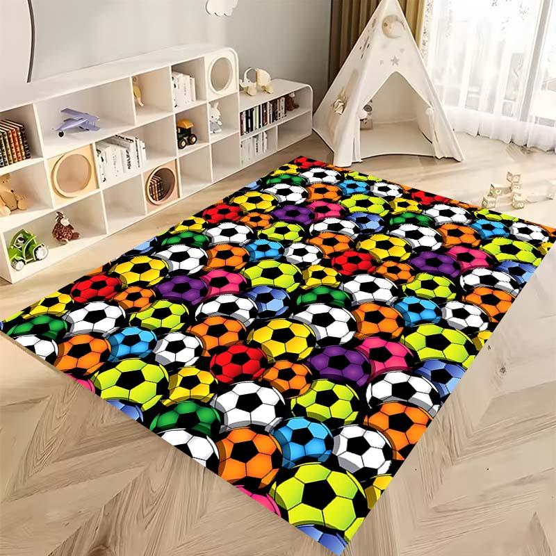 Colorful all-over soccer pattern rug, children's room play crawling mat, boy's bedroom trendy non-slip large floor mat