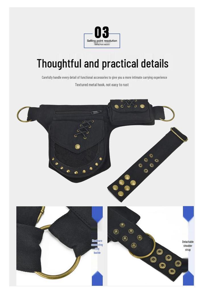 Unisex Retro Rivet Waist Bag: Multi-Functional Crossbody for Outdoor Sports and Phone Storage