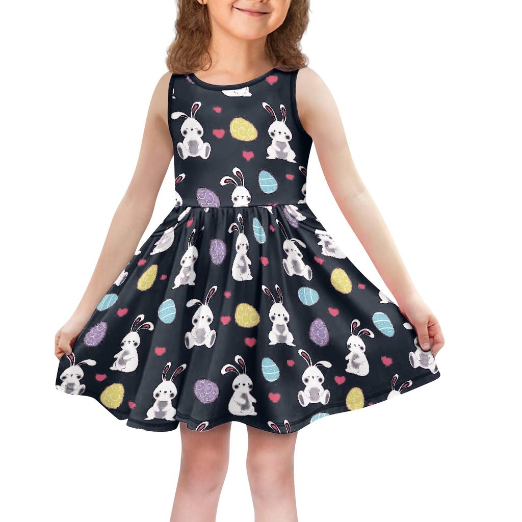 Children's Fashionable Comfortable Sleeveless Easter Print Casual Dress