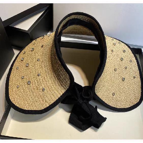 Trendy Summer Luxury Rhinestone Sun Hat, Straw Hat, Sun Protection Hat, Wide-brimmed Beach Hat, Raffia Empty-top Hat