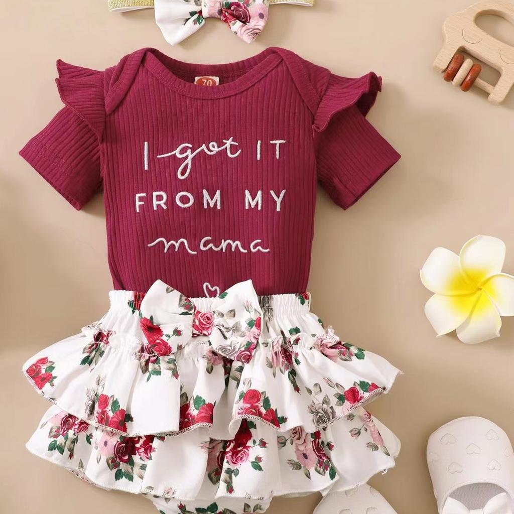 Nuovo Outfit Estivo Stile Fatina Abbigliamento per Bambini Tuta con Pantaloncini Set Abbigliamento Estivo Floreale Dolce Piccola Principessa