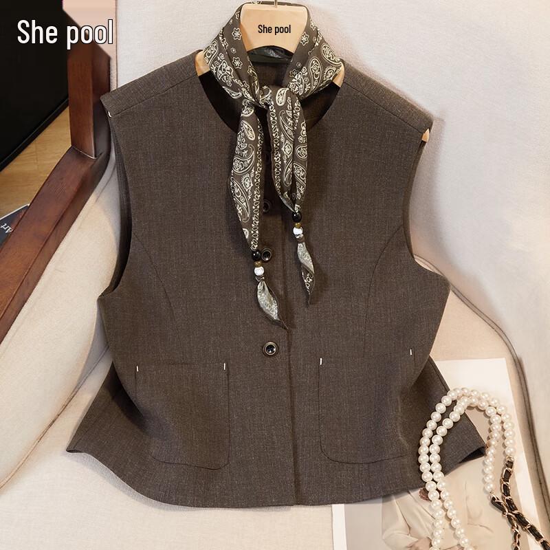 

Женский жилет костюмный на пуговицах с круглым вырезом One Size