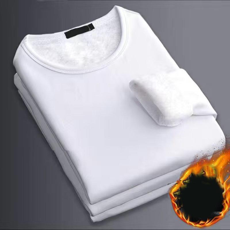 Autumn and winter velvet thickened bottoming shirt men's 2026 new solid color warm inside with clothes long sleeves