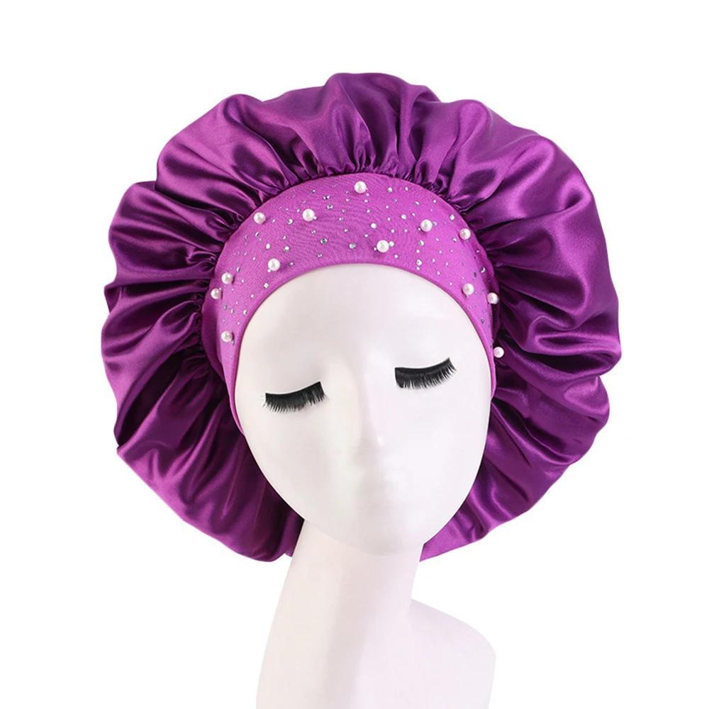 Satin-Schlafhaube Strass-Badekappe Damenhut Nacht-Haarpflege Salon Duschkopfband