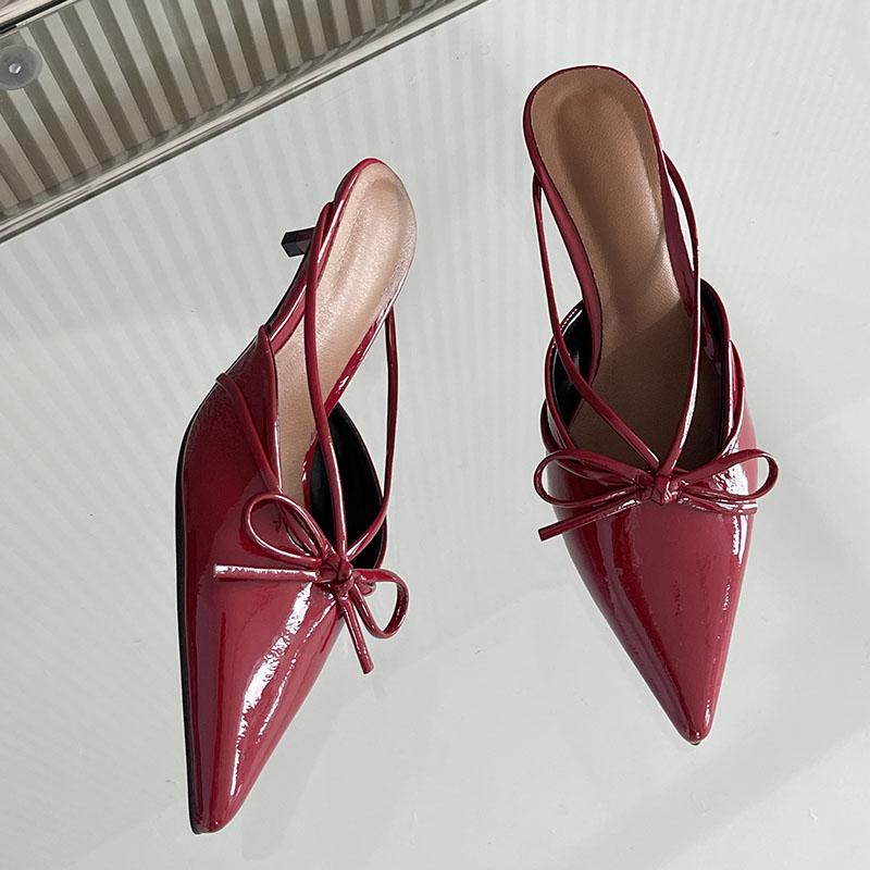 Fashion Female Pointed Toe Footwear New 2025 Pumps Women Low Heel Shoes Mules Fashion Butterfly-Knot Shallow Ladies Heel Shoes Slides