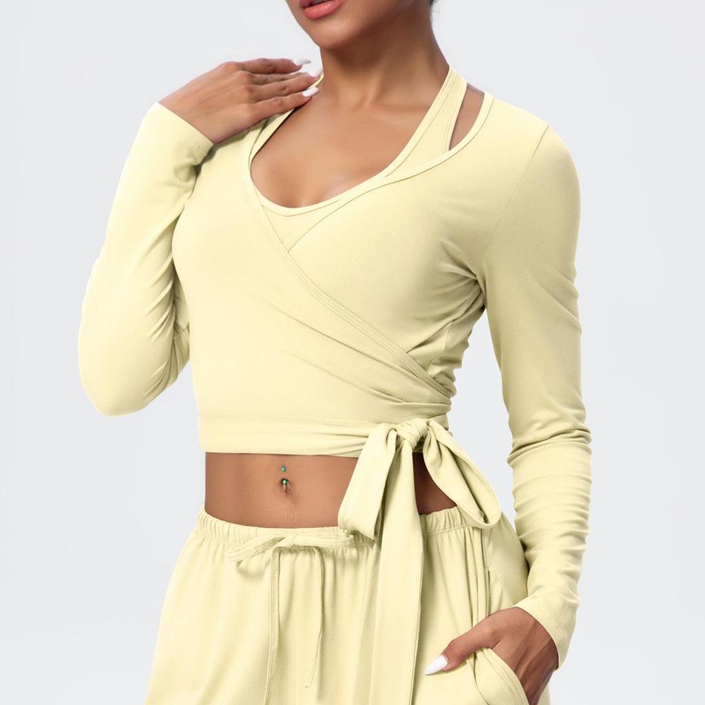 European & American Breathable Wide-Leg Pants with Fitness Halter & Strappy Long-Sleeve Yoga Top