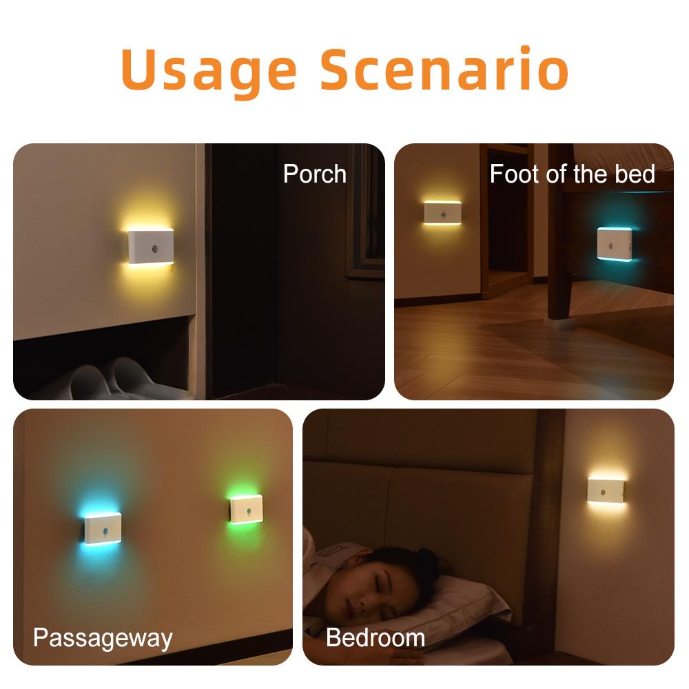 USB Charging Night Lights Motion Sensor Indoor Bright LED Lamp 3 Modes Stair Lighting Dimmable LED Lights for Bedroom Cabinet