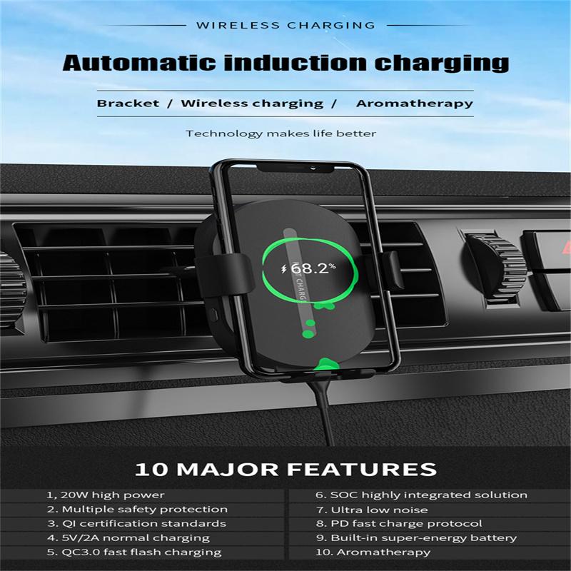 20W Wireless Car Charger Air Vent Mount Auto-Clamping Phone Holder Fast Charging