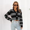 QICED Women's Fashion Casual Stripe Print Autumn Winter Long Sleeve V-Neck Loose Sweaters Coats