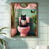 Funny Cat On Toilet Wall Art Cat Reading Newspaper Canvas Posters Print Picture for Home Bathroom Living Room Decor No Frame