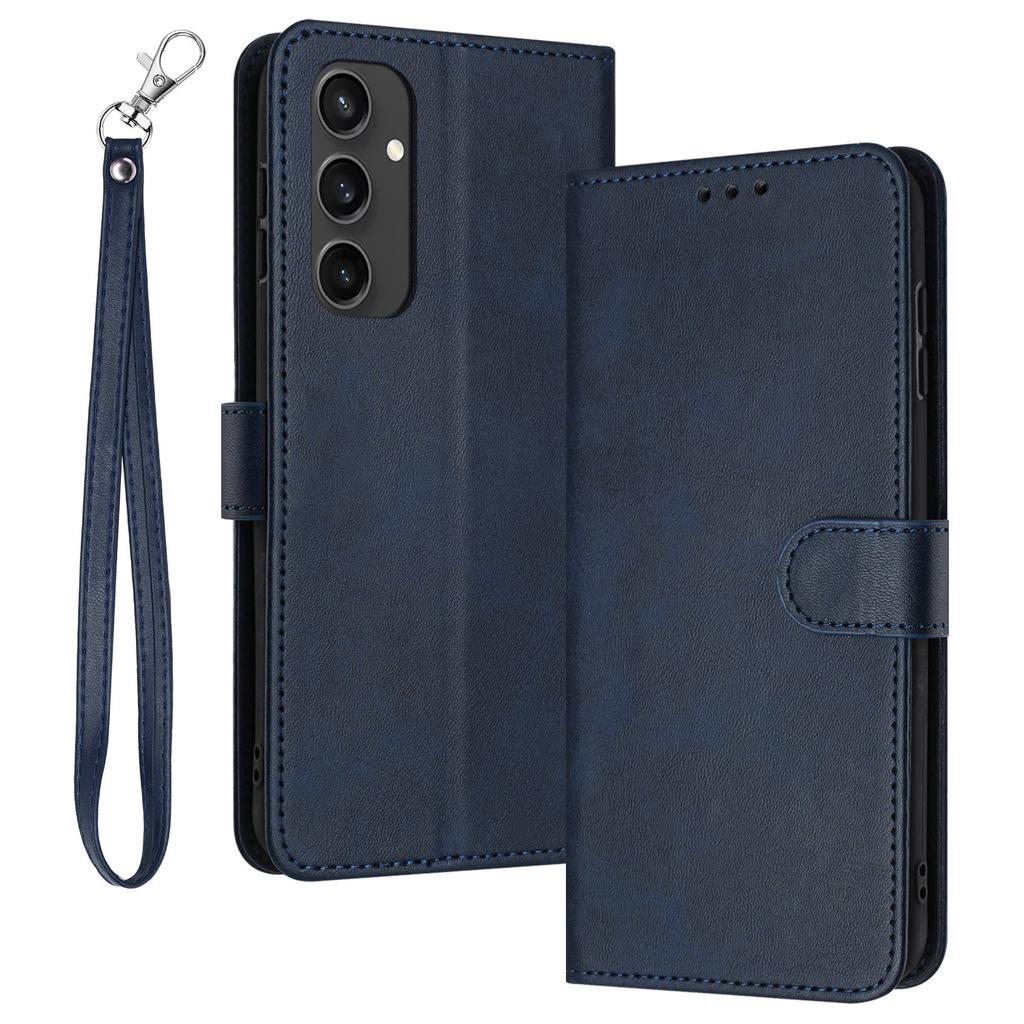 For Samsung Galaxy S24 FE Case PU Leather Purse Calf Texture Phone Cover with Hand Strap
