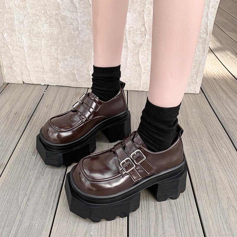 

9Cm platform loafers women s spring 2025 new small height increase small leather shoes big head muffin women s shoes tide 39