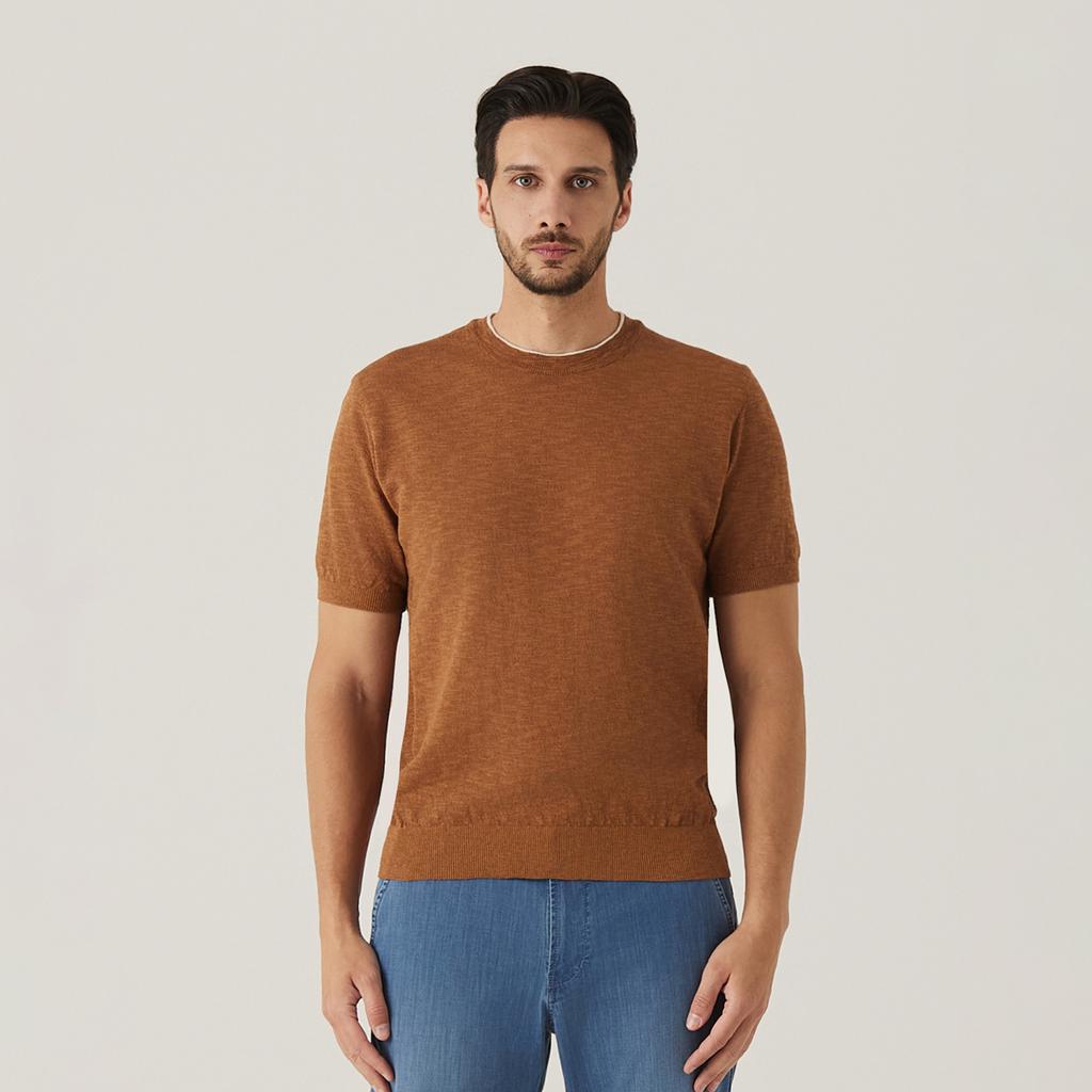 FERRAROMILANO Front Fine Texture Round Knit Camel (Amsftsr20160)