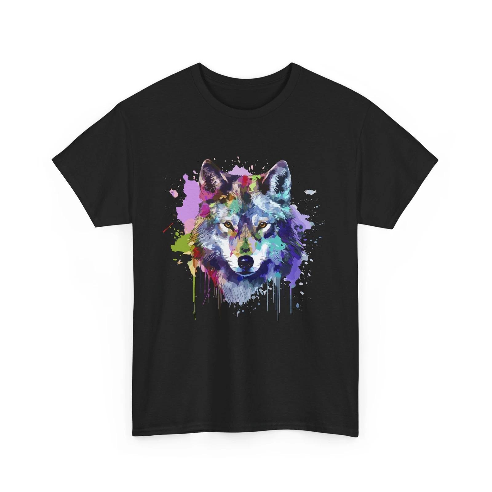 Wolf Shirt, Wolf Face Splash Shirt, Zookeeper Wolf T-shirt, Wolf Colorful Shirt L