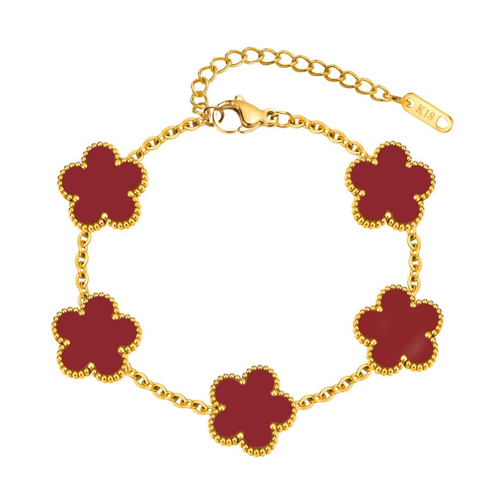 18K Gold Plated Floral Bracelets,Stainless Steel Charm Bracelet Non-Tarnish,Adjustable lucky Chain Set Trendy Gift