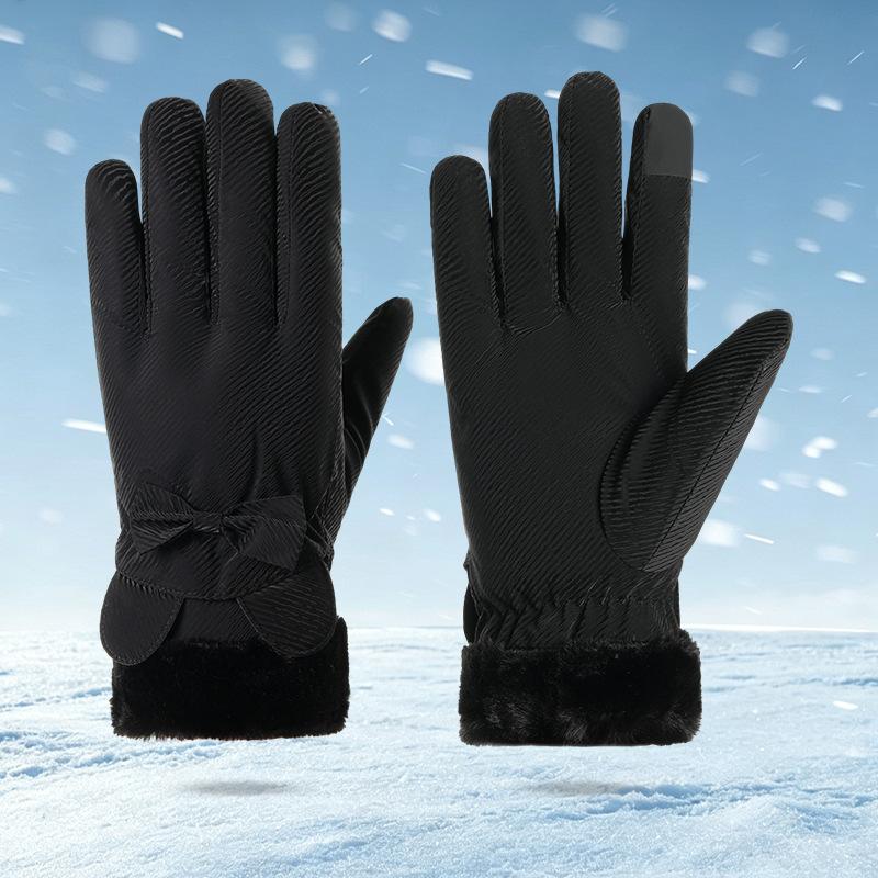 Ski Gloves Women's Autumn and Winter Warm Touch Screen Piled Thickened Windproof, Cold and Water-proof Outdoor Riding Gloves