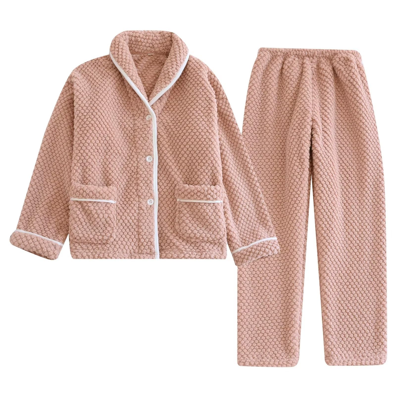 

Fluffy Winter Top and Bottom Soft and Cute Loungewear for and Size M S-Lifeeling Women s Pajamas, Open-Front Set, Warm, Spring, Autumn, Winter, Pink,