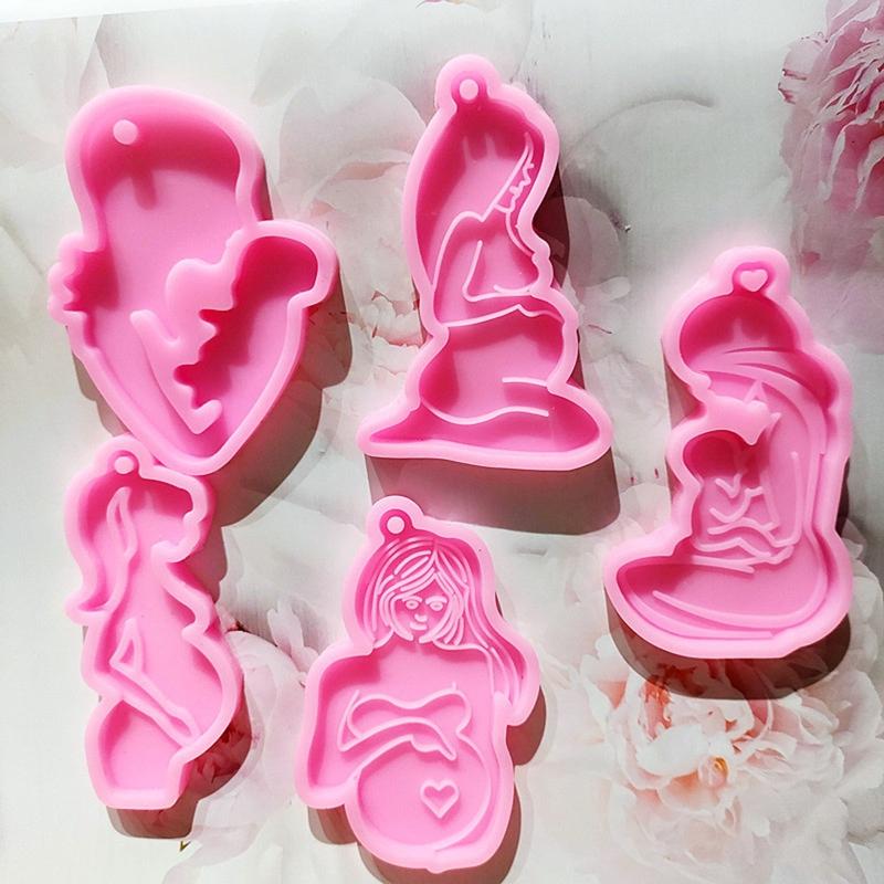 5 Pcs Pregnant Mother Keychain Epoxy Resin Mold Handmade Women Mom Pendants Silicone Mould DIY Crafts Jewelry Necklace