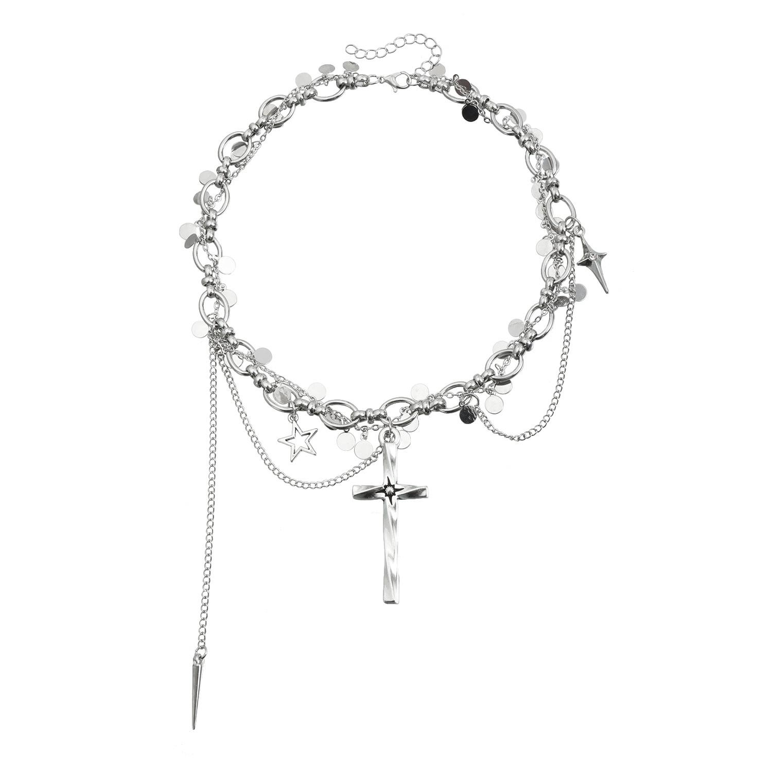 

Jewelry Pig s nose disc metal fringed cross necklace, light luxury fashion wind winding necklace