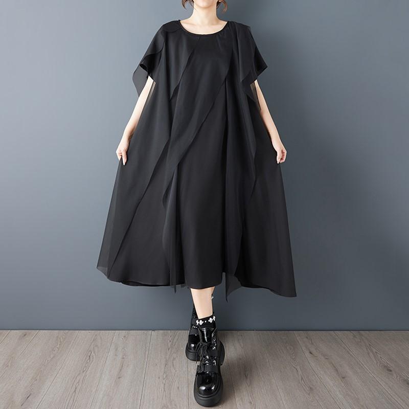 Short Sleeve Plus Size Black Mesh Vintage New In Dresses for Women Casual Loose Long Summer Dress