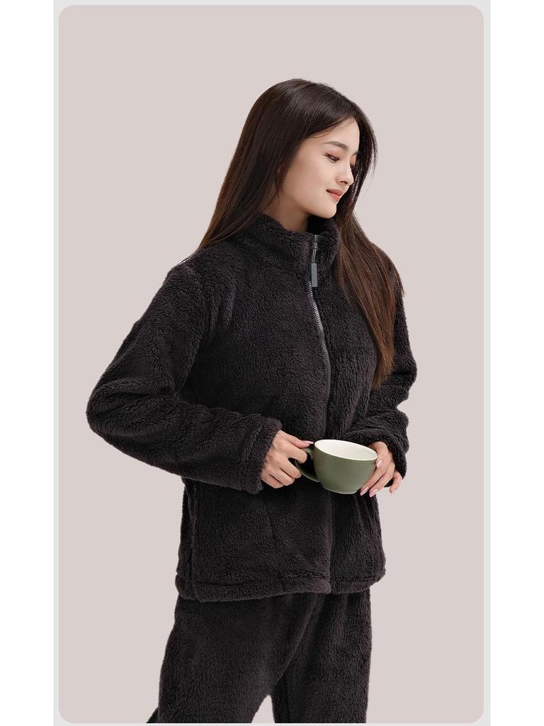 Women's Cloud Coral Fleece Pajama Set - Autumn/Winter 2025, High-Neck Flannel with Plush Velvet