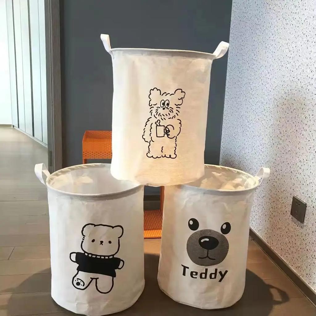 Cotton Linen Dirty Laundry Basket Foldable Round Waterproof Organizer Bucket Clothing Children Toy Large Capacity Storage Home