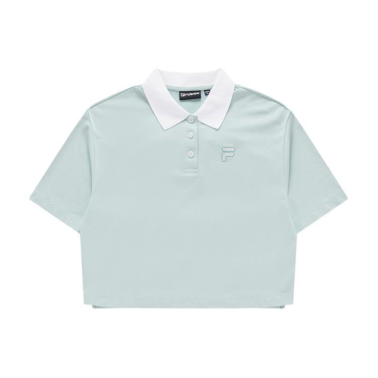 FILA Fusion FOB Series Color Block Short Sleeve Breathable College Style Polo Shirt Women tops Starlight-Blue T11W423108F-LB