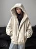 Unisex American-Style Hooded Leather & Cotton Jacket with Fur Collar - Thick, Warm, Winter Coat