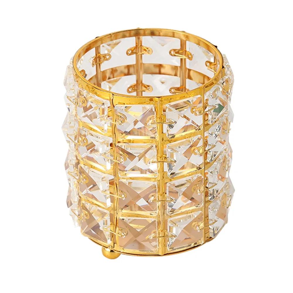 Fashion Metal+Crystal Makeup Brush Holder Nordic Style Desktop Organization Eyebrow Pencil Organizer Desktop Storage Bucket