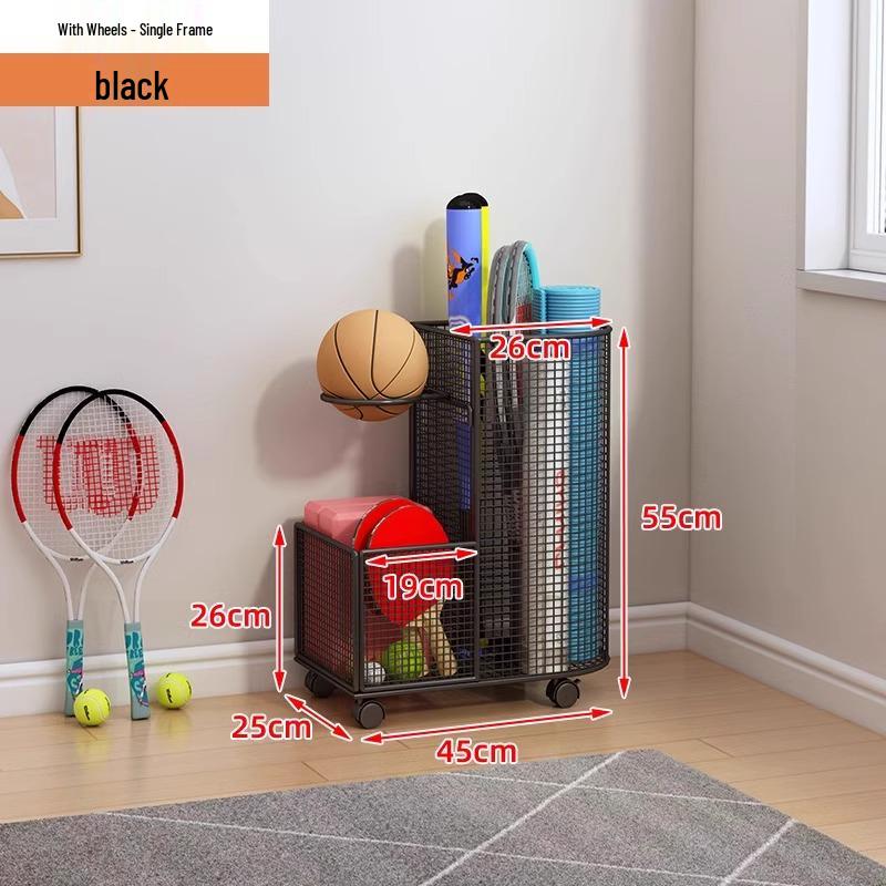 Estante de Chão para Armazenamento de Basquete e Prateleira de Brinquedos para Equipamentos Esportivos e Tapetes de Yoga