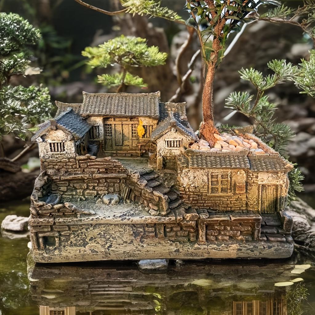 Rustikaler Harz-Bonsai-Baumtopf mit geometrischem Design   (Nur Zubehör, keine Flora enthalten)