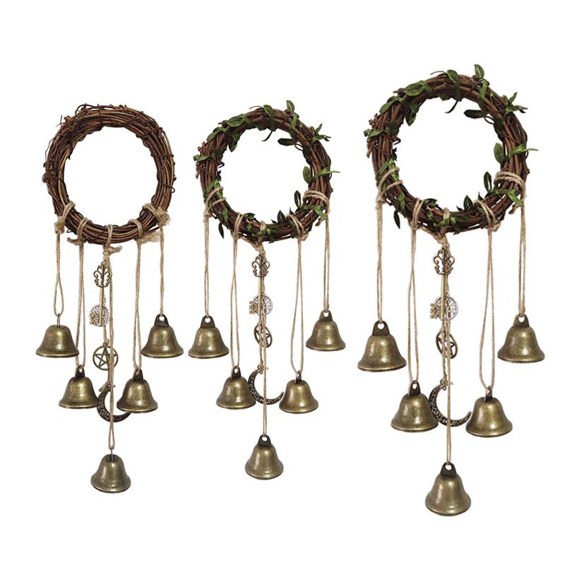 Door Hanging Key Bell Pendant Home Decor Rattan Wreath Rope for Porch Entryway Housewarming Gift