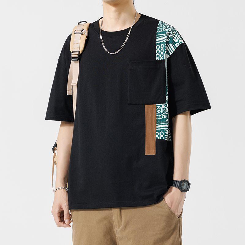 Summer Spliced Short-sleeved Niche T-shirt Round Neck New Trendy Brand T-shirt Temperament American Casual Versatile Loose Top