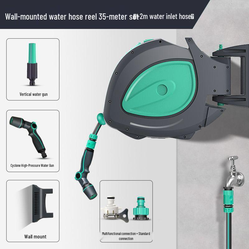 Telescopic Car Wash & Garden Hose Reel with High-Pressure Water Gun and Automatic Retractable Storage
